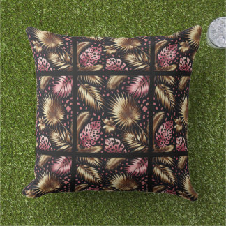 Cojín De Exterior Elegant Gold, Pink and Black Jungle Leaf Pattern