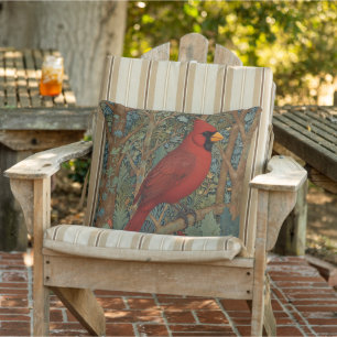 Cojín De Exterior Elegante ave roja retro cardenal Art Nouveau