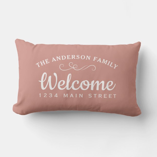 Cojín De Exterior Elegante Bienvenido Rosa Oro Personalizado Nombre  (Anverso)