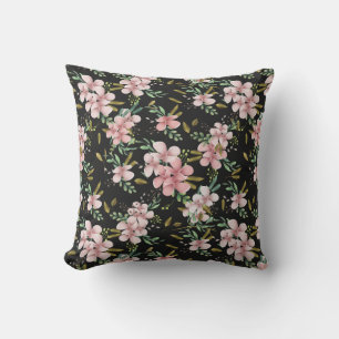 Cojín De Exterior Elegante Floral Botánico de Acuarela Rosa Negro