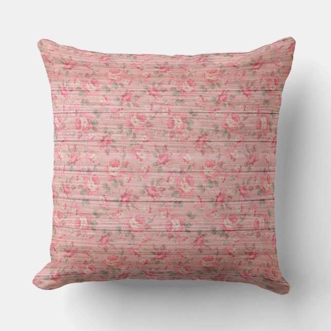 Cojín De Exterior Elegante Floral De 20"X20" En Madera Muy Popular (Anverso)
