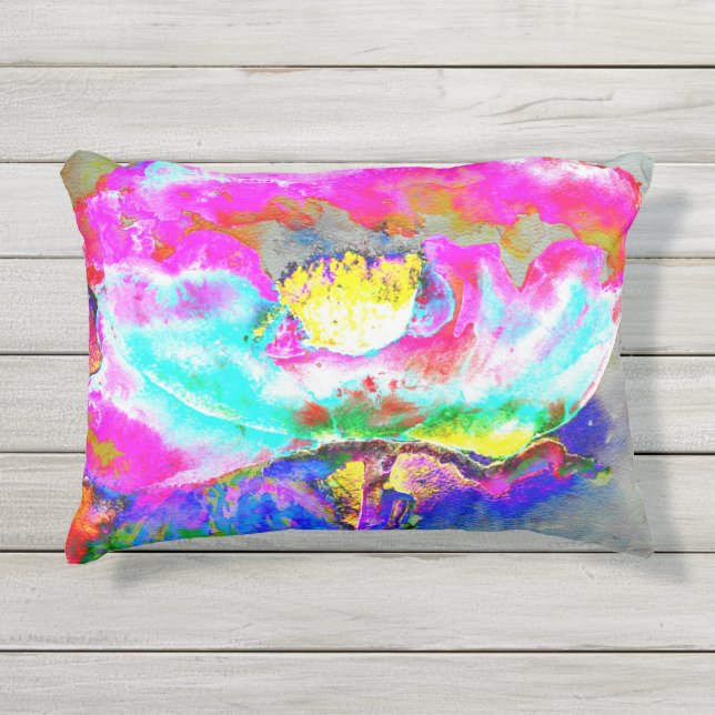 Cojín De Exterior Elegante Floral rosa Poppy acuarela (Anverso)