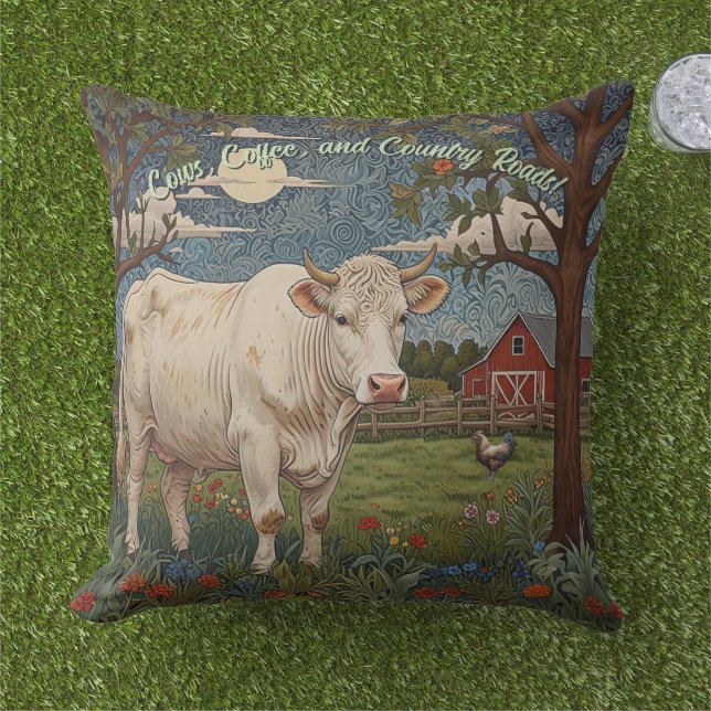 Cojín De Exterior Elegante granja de vacas boho de moda de campo (Césped)