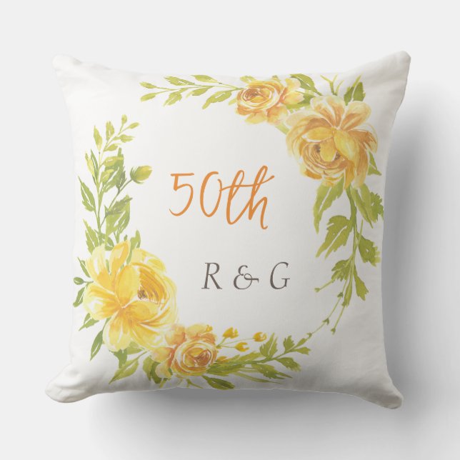 Cojín De Exterior Elegante Monograma Boda de flor amarillo 50 (Anverso)