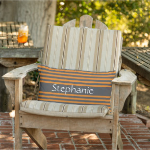 Cojín De Exterior Elegante Naranja gris franjas Nombre personalizado