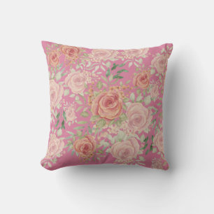 Cojín De Exterior Elegante Naranja Y Rosas Rubor