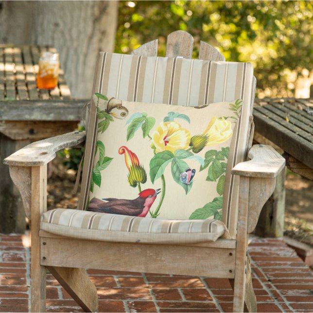 Cojín De Exterior Elegante pájaro rojo y flores (Silla)