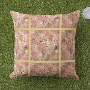 Cojín De Exterior Elegante patrón de hoja de jungla en oro, rosa y n