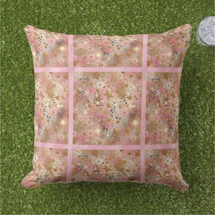 Cojín De Exterior Elegante patrón de hoja de la jungla en oro, rosa 