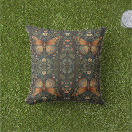 Cojín De Exterior Elegante retro boho mariposa vegetación botánica