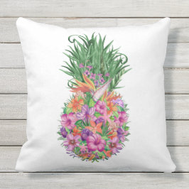 Cojín De Exterior Elegante Verano Tropical Floral Pineapple