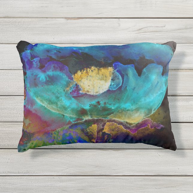 Cojín De Exterior Elegante y romántico cuadro verde azulado de acuar (Anverso)