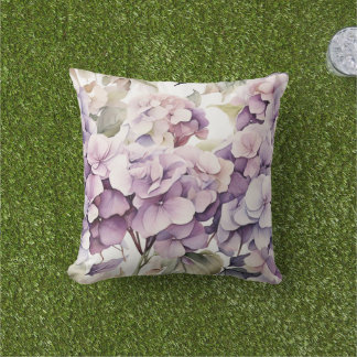 Cojín De Exterior Elegantes hortensias acuarela rosa púrpura
