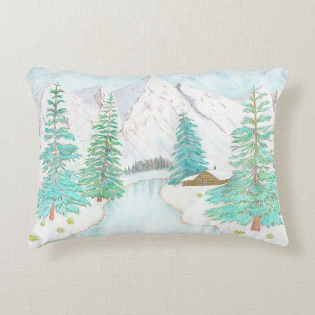 Cojín De Exterior Escena De Invierno Con Montañas (Anverso)