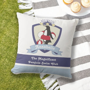 Cojín De Exterior Escudo del Club de Natación Pingüino de Dibujos An