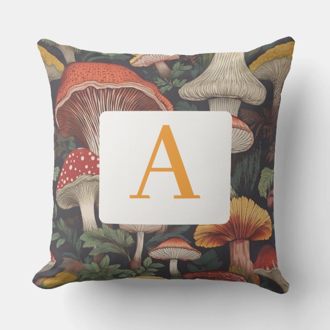 Cojín De Exterior Espectacular patrón de hongos botánicos con monogr (Anverso)