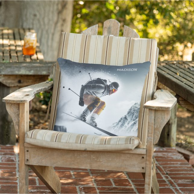 Cojín De Exterior Esquiador de montaña de nombre personalizado (Silla)