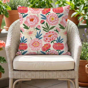 Cojín De Exterior Estampado floral veraniego de peonía sonrosada cap