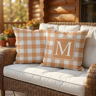 Cojín De Exterior Estilo de otoño calabaza naranja patrón de gingham