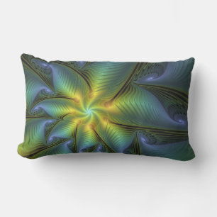Cojín De Exterior Estrella abstracta, brillante arte azul verde dora