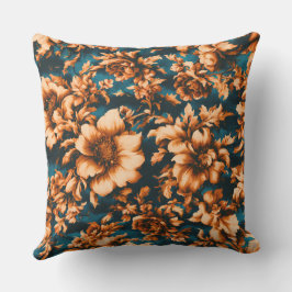 Cojín De Exterior Exquisitas y lujosas flores doradas, hojas en azul
