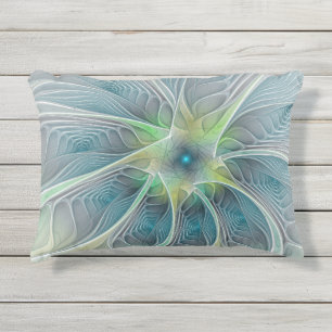 Cojín De Exterior Fantasía Flor Fractal Verde Azul