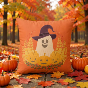 Cojín De Exterior Fantasma Lindo y Espeluznante y Corona de Otoño de