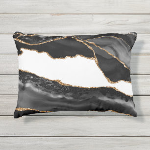 Cojín De Exterior Faux Marled Agate Black Stylish Luxury