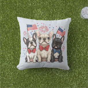 Cojín De Exterior Feliz 4 De Julio Bulldoges Franceses