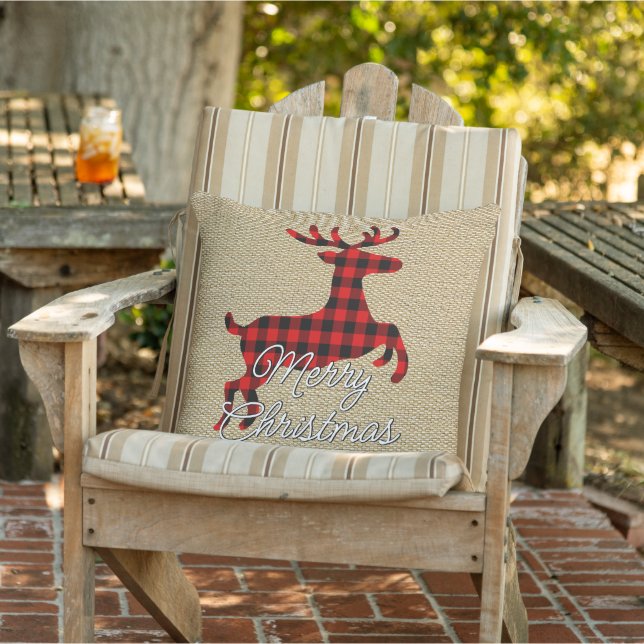 Cojín De Exterior Feliz Navidad Buck en Red Black BuffalCheck (Silla)