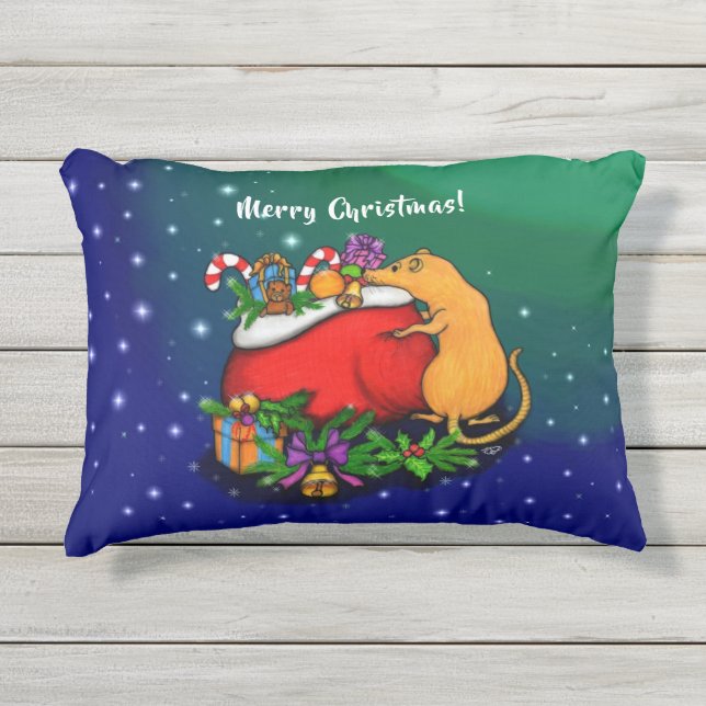 Cojín De Exterior Feliz Navidad con el príncipe rata (Anverso)