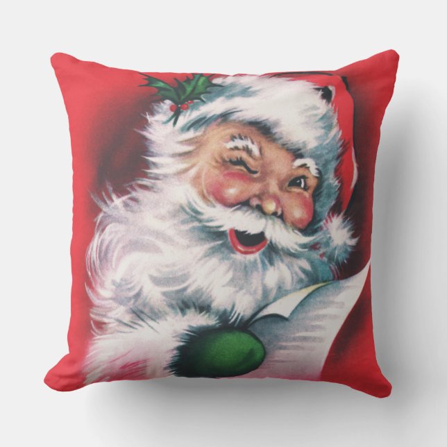 Cojín De Exterior Feliz Navidad, cosecha, retro, Santa Claus, feliz (Anverso)