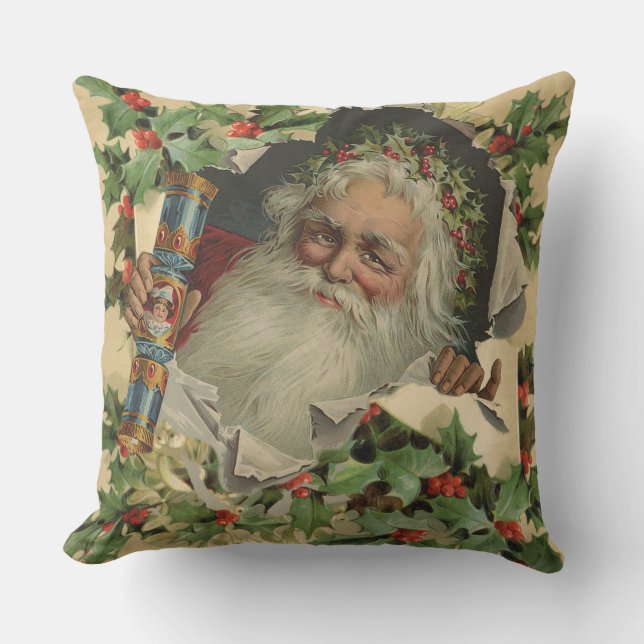 Cojín De Exterior Feliz Navidad Santa Claus Clásico antiguo (Anverso)