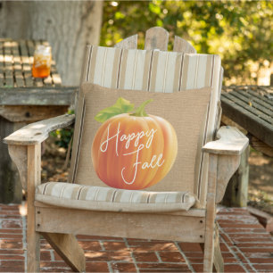 Cojín De Exterior Feliz Otoño Calabaza Sobre Yute Falso