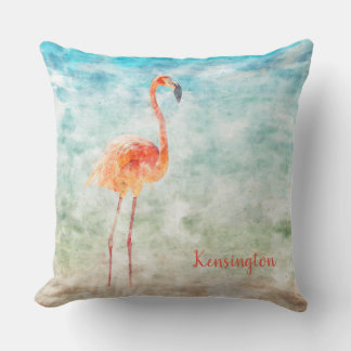 Cojín De Exterior Flamingo rosa color de agua personalizado | Playa
