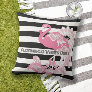 Cojín De Exterior Flamingo Vibes solo Flamingo franja blanca y negra