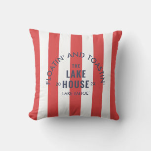 Cojín De Exterior Floatin' Y Toastin' The Lake House Red Stripe