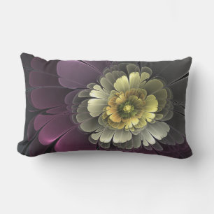 Cojín De Exterior Flor Fractal Gris Purpura Moderna Abstracta
