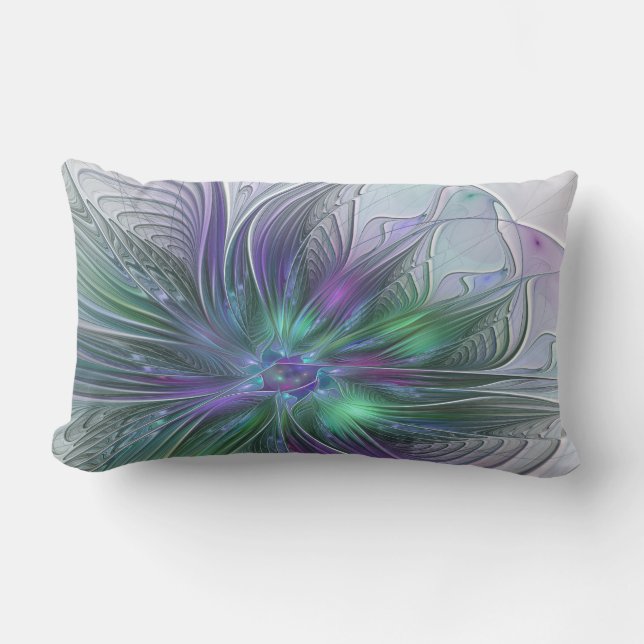 Cojín De Exterior Flor verde morada Moderna Resumen arte fractal (Anverso)