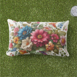 Cojín De Exterior Floral azul colorido rosa con vegetación