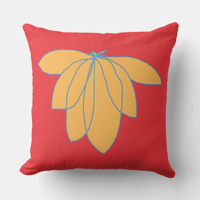 Cojín De Exterior Floral Dorado Sobre Rojo (Anverso)