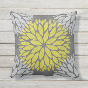 Cojín De Exterior Floral moderno en pizarra Gris Amarillo