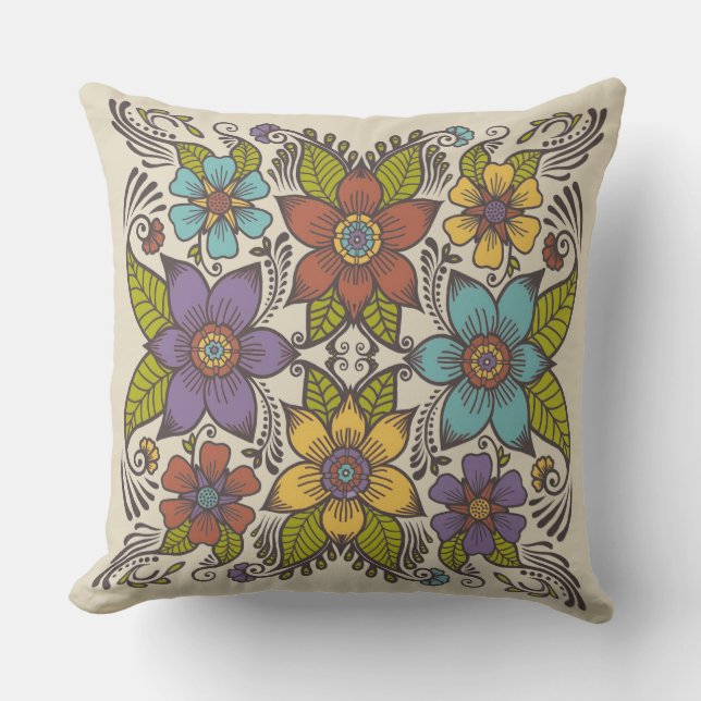 Cojín De Exterior Floral retro colorida (Anverso)