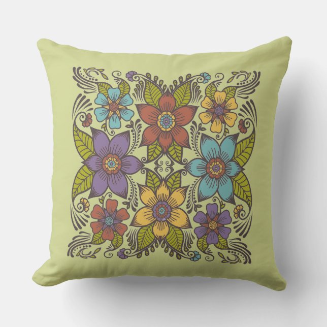 Cojín De Exterior Floral retro colorida (Anverso)