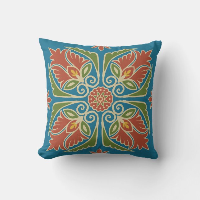 Cojín De Exterior Floral Talavera Tile Outdoor Pillow (Anverso)