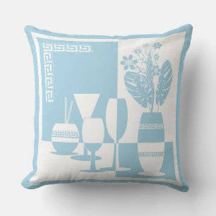 Cojín De Exterior florero de pintura con flores y copas de vino azul