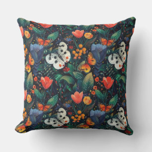 Cojín De Exterior Flores de pintura botánica, hojas, ramificación