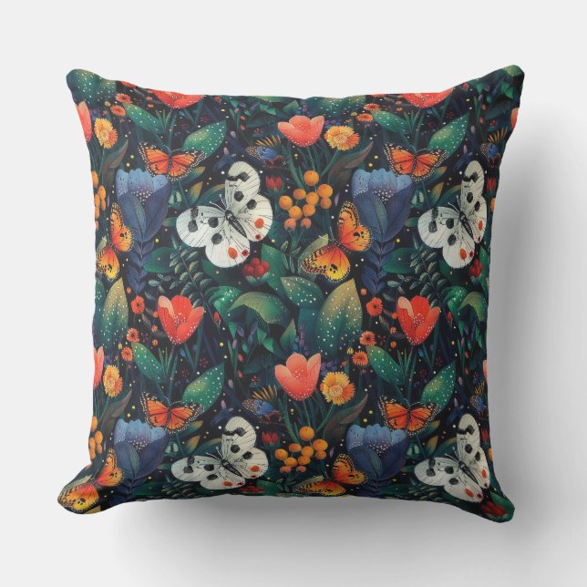 Cojín De Exterior Flores de pintura botánica, hojas, ramificación (Anverso)