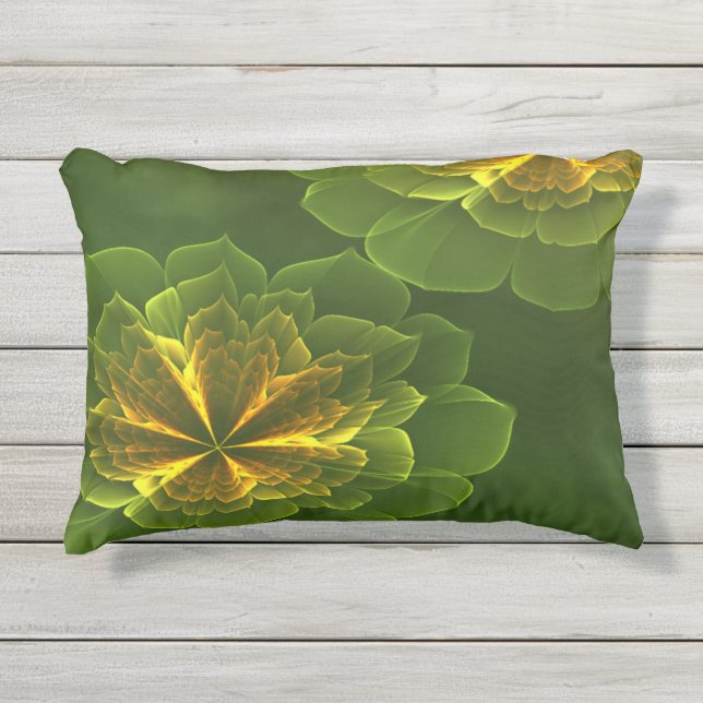 Cojín De Exterior Flores fractales amarillas verdes (Anverso)