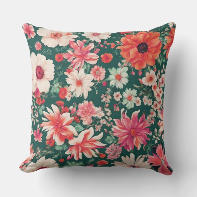 Cojín De Exterior Flores rojas y blancas vibrantes (Anverso)